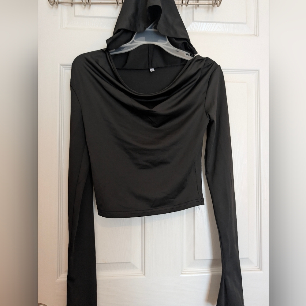 Black Long Sleeve Hooded Top